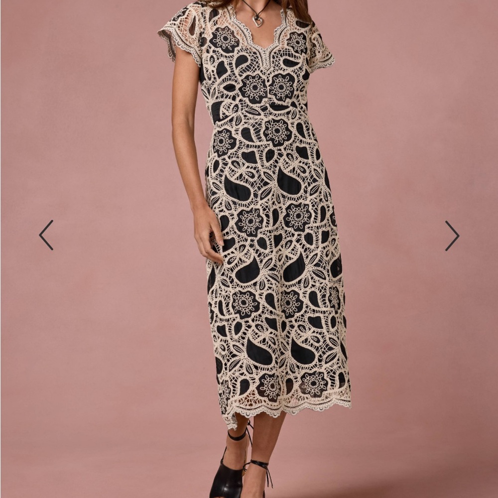 Johnny Was Black and Cream Lace Midi Dress super unique